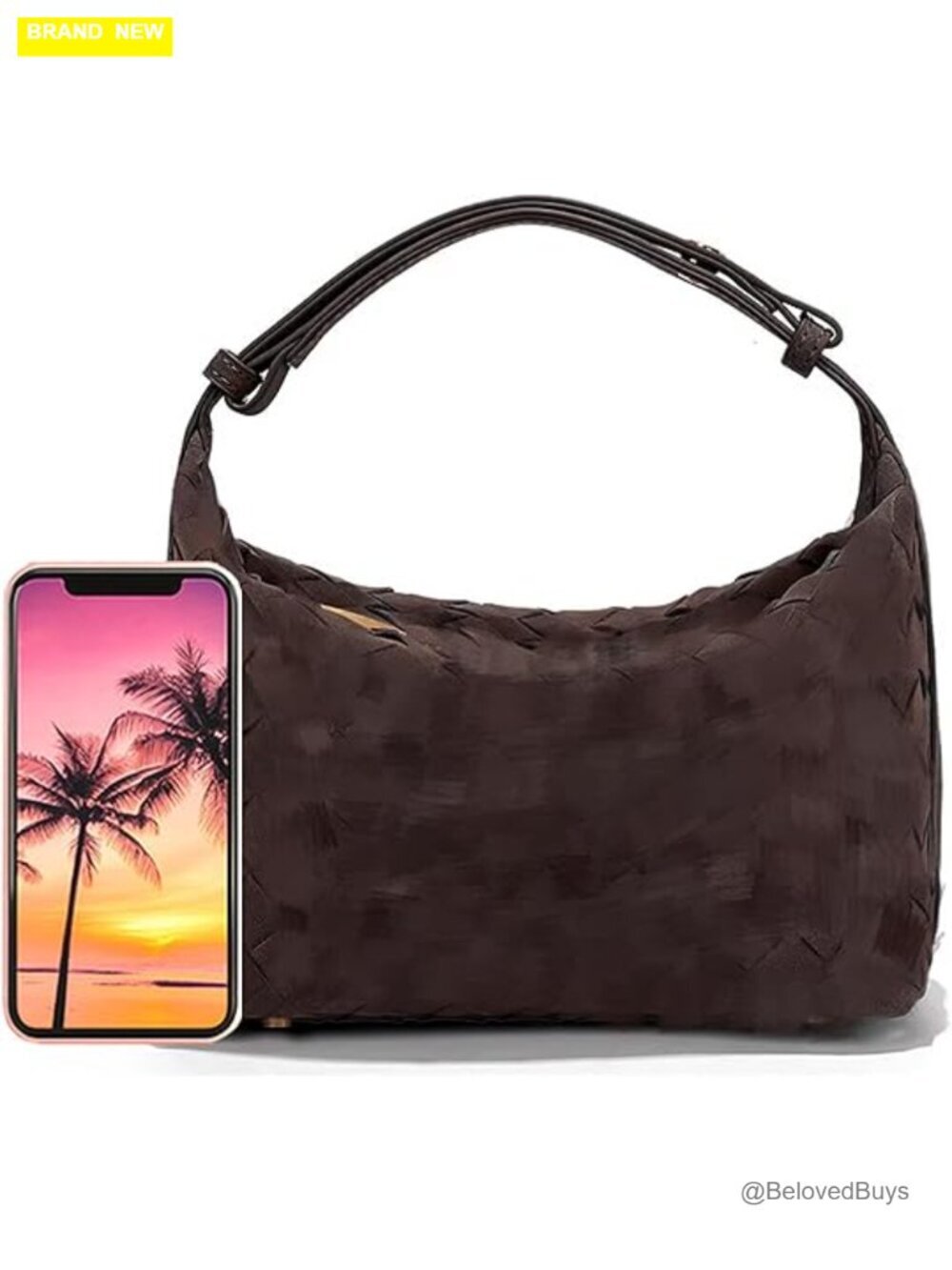 Faux Suede Woven Hobo Bag with Shoulder Strap and Top Handle